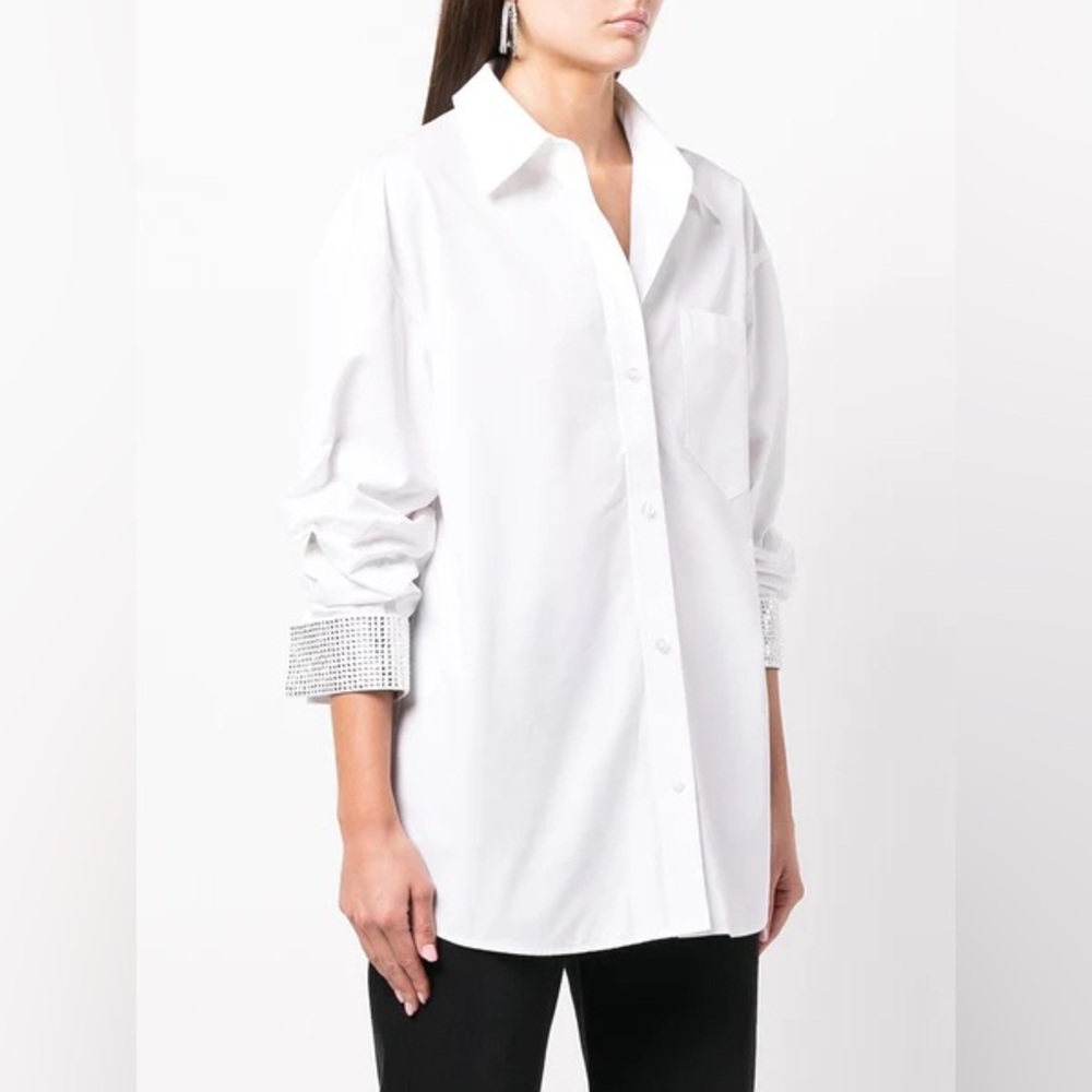 Alexander Wang Buttons Down Embellished Crystal Cuffs Poplin Shirt Top XS